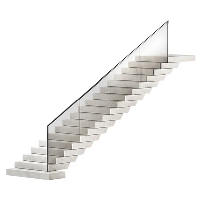 Stairs 3. Stone steps. Metal glass railings. 2 color options - marble and concrete. — Ver 6