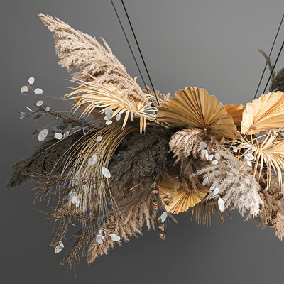 Hanging installation bouquet of dried flowers with pampas, pampas grass, reeds, suspension, wedding decor and decoration. 189. — Ver 5