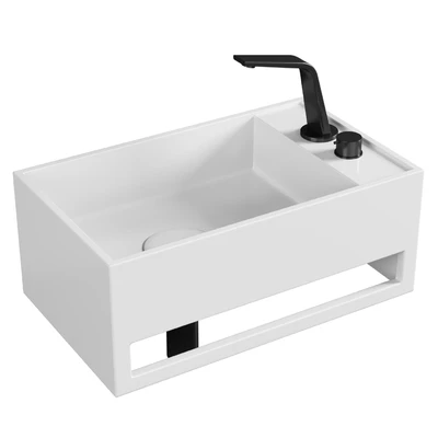 Lavabo mural PB2078 en pierre solide (Solid Surface) - 50 x 30 x 20 cm - blanc mat - avec porte-serviettes intégré — Вид 1