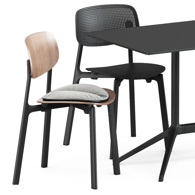 Colander chair and wood chair and Elephant table by Kristalia — Descargar