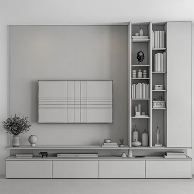 TV Wall White and Wood - Set 69 — Ver 4