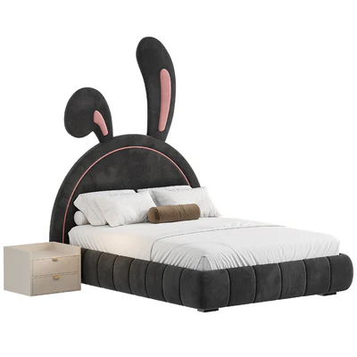 Nettie Microfiber Leather Rabbit Shaped Bed Frame — Ver 5