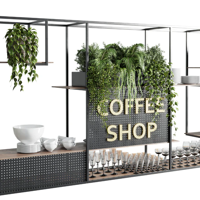 Coffee shop reception, Restaurant counter by hanging plant - 02 — Descargar