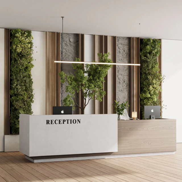 Reception Desk and Wall decor - office furniture 22 vray — Descargar