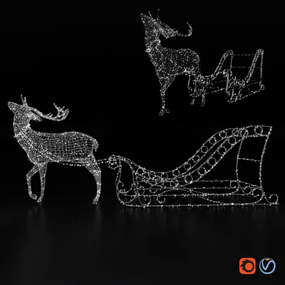 Light volumetric figure Deer and sleigh. — Ver 3