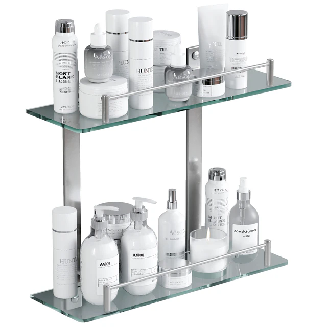 Bathroom accessories on the glass shelf — Скачать
