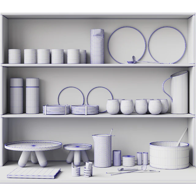 059 Kitchen decor set DISHES aluminum 01 — Descargar