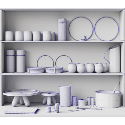 059 Kitchen decor set DISHES aluminum 01 — Ver 7