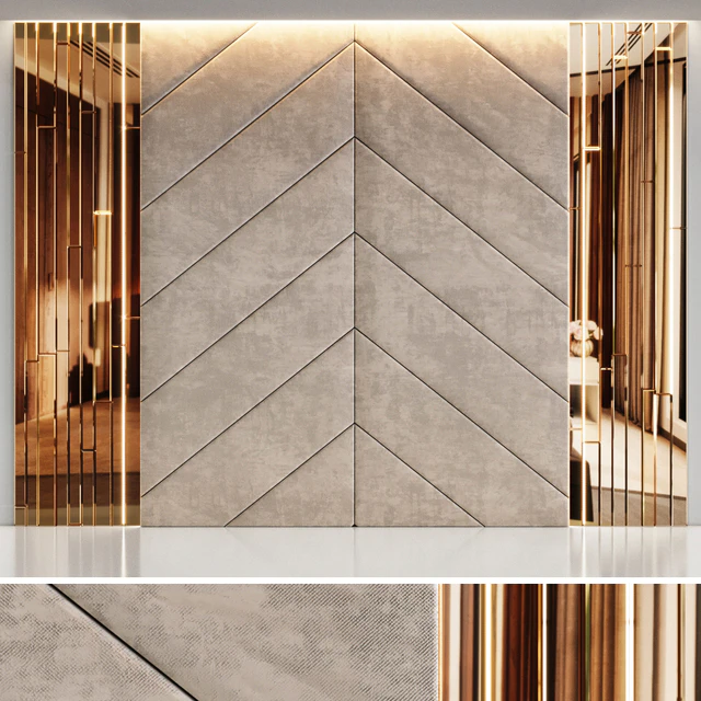 Headboard made from beige panels and gold planks — Descargar