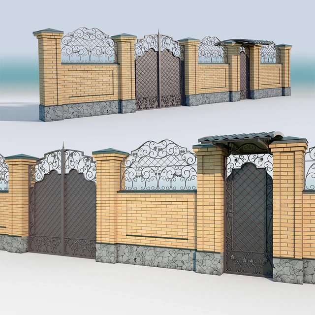 Brick fence forging gate — Скачать