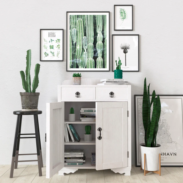 Green and white set with plants — Descargar