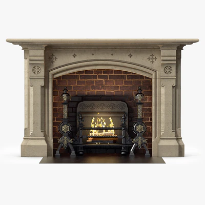 Westland London A Large Yorkstone Gothic Style Antique Fireplace Stock No 14223 — Ver 3
