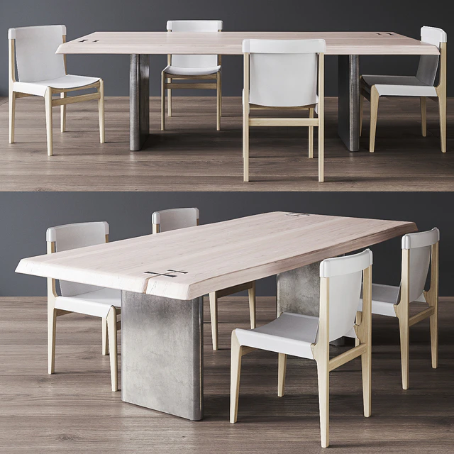 CB2 Burano White Leather Sling Chair, Landscape Live Edge White Washed Wood Dining Table — Скачать