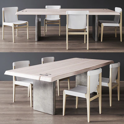 CB2 Burano White Leather Sling Chair, Landscape Live Edge White Washed Wood Dining Table — Вид 1