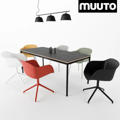 MUUTO Fiber Armchair, Ambit Rail Lamp, Base Table — Ver 1