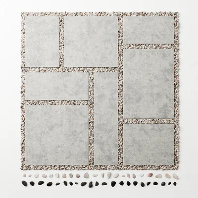 Tile square pebble low 2 n1 / Pebble slabs — Ver 4