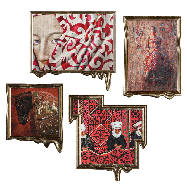 Red Ethnic Paintings in Melted Frames — Download
