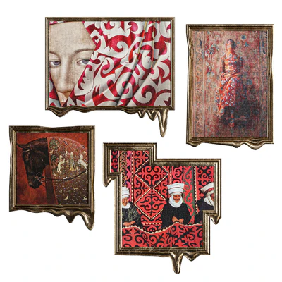 Red Ethnic Paintings in Melted Frames — download