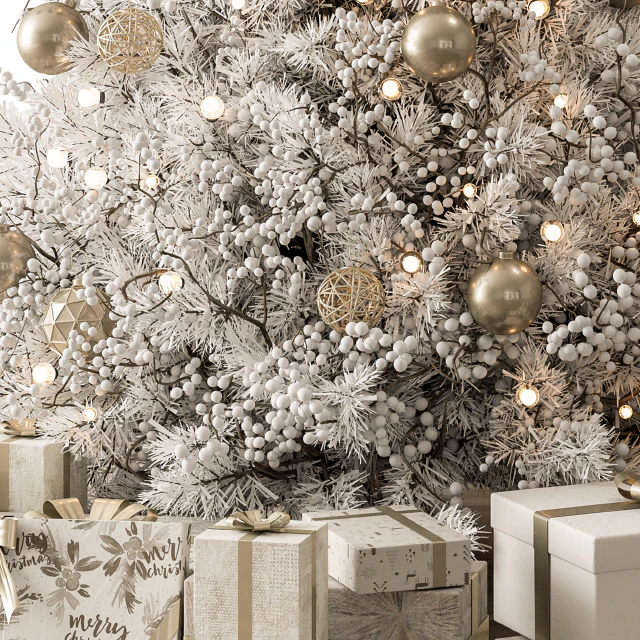 Christmas Decoration 26 - Christmas Gold and White Tree with Gift — Descargar