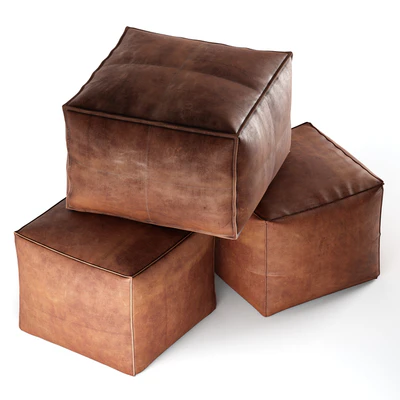 Mindaliving - Cube Leather Ottoman Pouf with Plaids — Вид 4