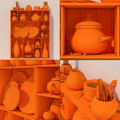 Dishes clay pattern n1 / Стеллаж Посуда из глины с узорами — Вид 3