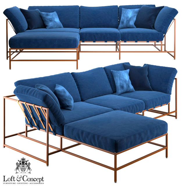 Corner sofa Indigo Denim and copper Sectional — Download