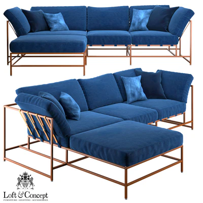 Corner sofa Indigo Denim and copper Sectional — View 1