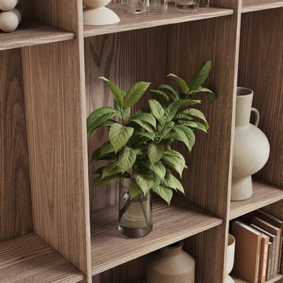 wooden Shelves Decorative With Plants and Book - Wooden Rack 09 — Ver 7