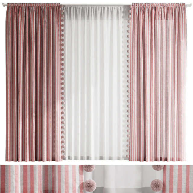 Curtains with pom-poms for the nursery — Descargar