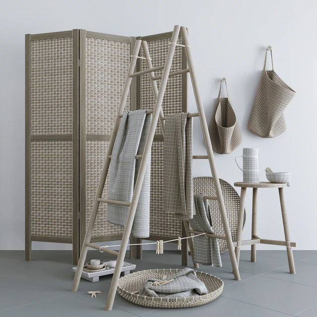 Set with Folding screen, baskets and decorative stairs — Descargar
