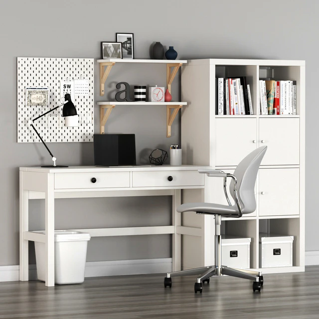 IKEA HEMNES Workplace and KALLAX shelf unit with FRITZHANSEN N02 Swivel armchair — Descargar