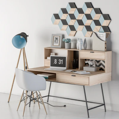 Home Office Wood Blue Set — Ver 4