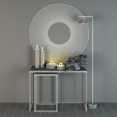 Dome Deco set decor, vases and console with a mirror and a floor lamp — Ver 3