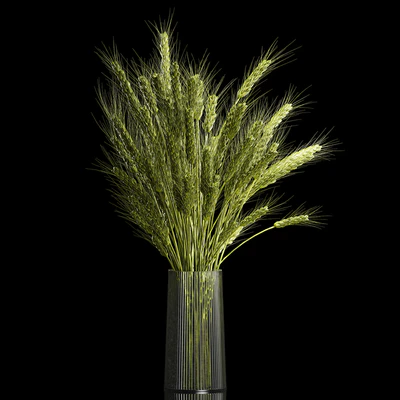 Bouquet of green flowers in a glass vase for decoration of wheat branches, spikelet. 265. — Ver 5