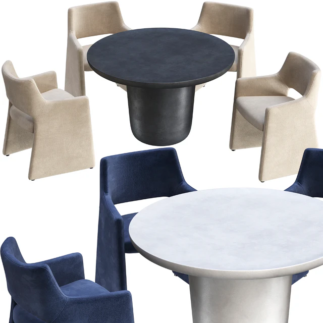 Dining table CB2 Lola and chair CB2 Foley Faux Mohair Navy — Descargar