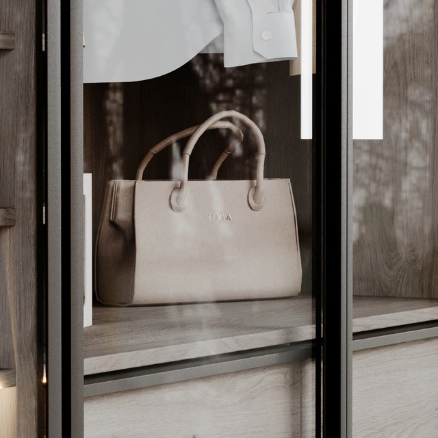 Wardrobe with glass doors 02, filled with clothes — Descargar
