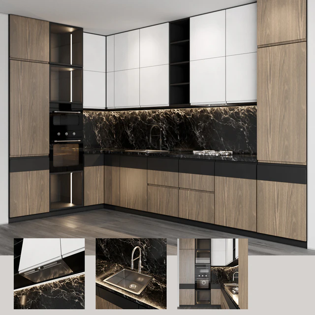 Modern kitchen with wood facades — Descargar