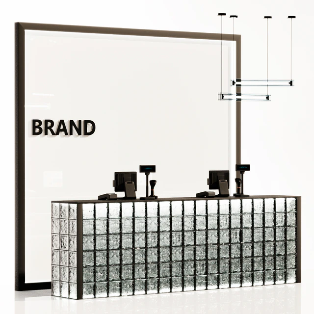 Glass block reception, clothing store cash register, service counter — Download