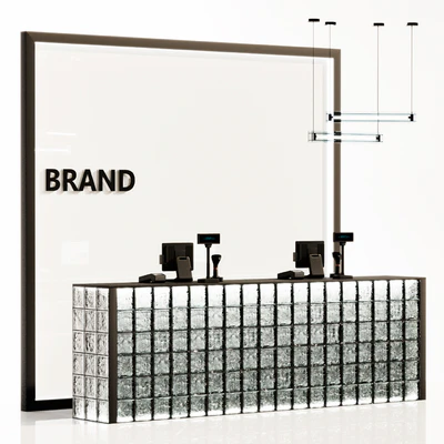 Glass block reception, clothing store cash register, service counter — View 1