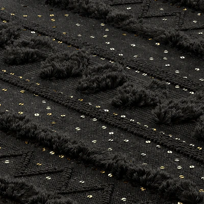 nuLOOM Black Wool Raised Geometric Shag Rug — Ver 7