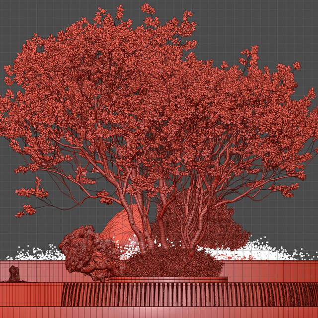 Landscaping Figure with Plants Waterfalls and Fish — Скачать