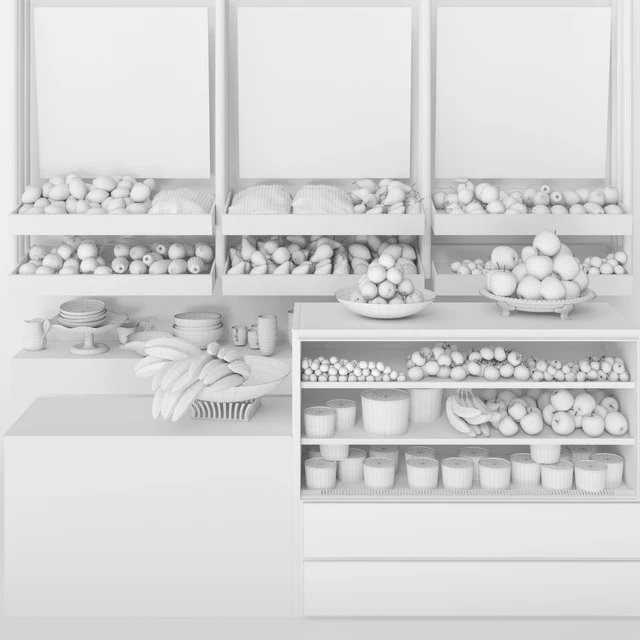 A small showcase in a supermarket with a large selection of fruits and vegetables. Food — Descargar