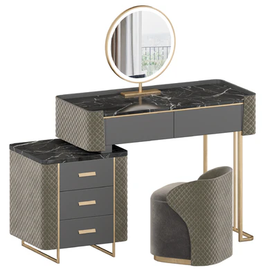 Luxury Makeup Vanity Set with LED Lighted Mirror, Side Cabinet and 5 Drawers, Modern Sintered Stone Dressing Table with Stool for Bedroom — Вид 3