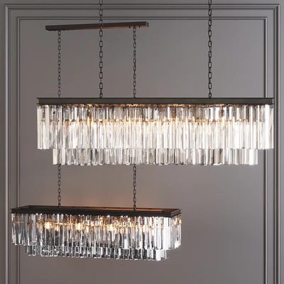 Restoration Hardware 1920S ODEON CLEAR GLASS FRINGE RECTANGULAR CHANDELIER 49 Black — Ver 1