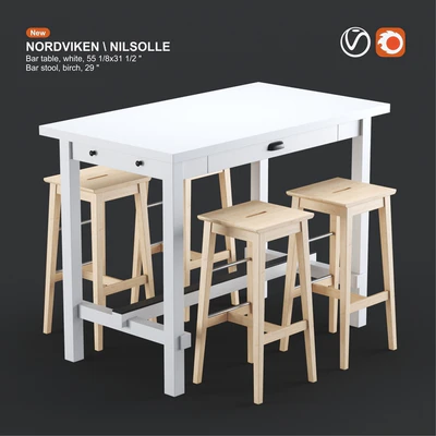 Ikea NORDVIKEN bar table and NILSOLLE bar stool, white and birch — Вид 1