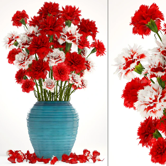 Bouquet of flowers 13. Carnation, vase, red flowers, decor — Descargar