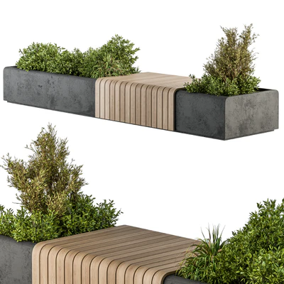 Urban Furniture / Architecture Bench with Plants- Set 13 — Вид 2