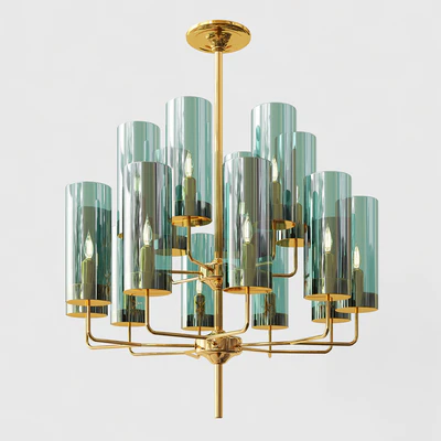Hans-Agne Jakobsson Brass & Blue Glass Tube Chandelier — Скачать