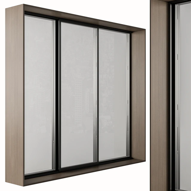 Black Modern Window with Wooden Frame - Windows Set 06 — Descargar
