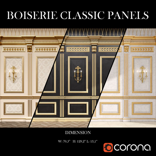 Boiserie classic panels and Decorative Crafts Wood Sconce - 1850 — Descargar